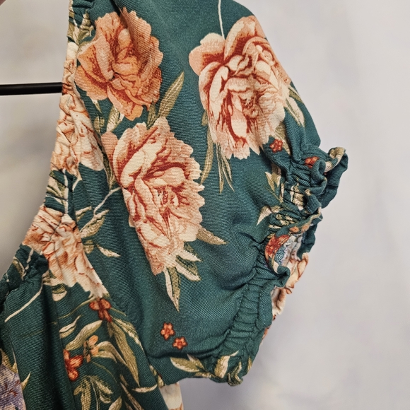 American Eagle Outfitters Floral Green Romper Medium - Picture 4 of 7